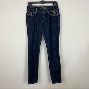 Coogi blue & yellow knit pockets skinny jeans y2k vintage retro grunge